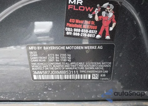 2021 BMW 330I xDrive из США, поврежденный, VIN 3MW5R7J0XM8B53111